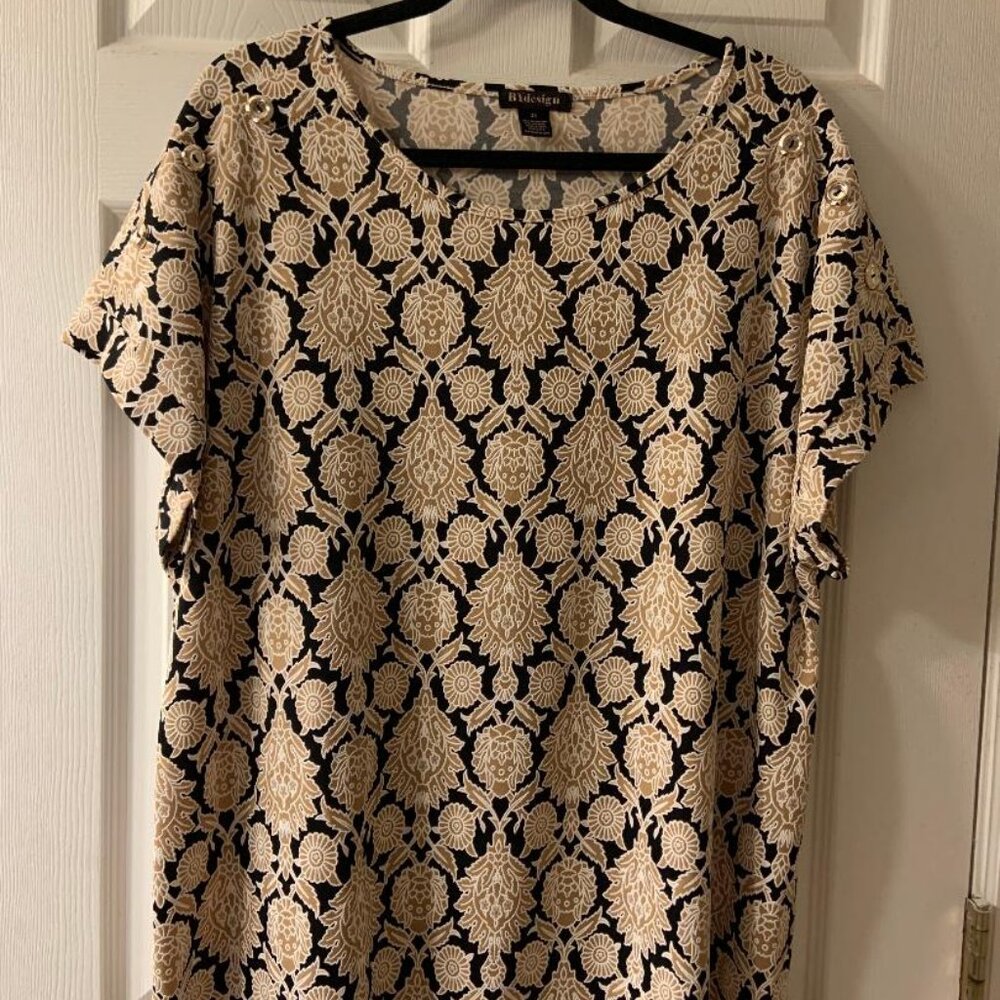 By Design  Women's Black and Beige Short Sleeve Blouse